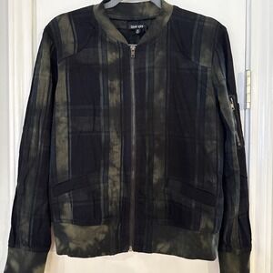 DEAR JOHN Anthropologie Cotton Jacket Moto Zip Green Distressed Plaid Womens XS